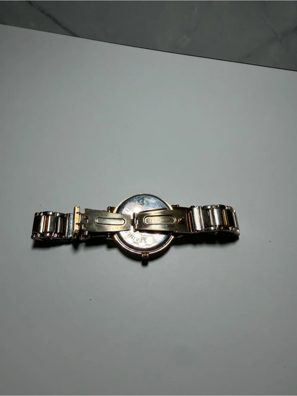 Francescas womens wristwatch green round dial metallic link bracelet watch